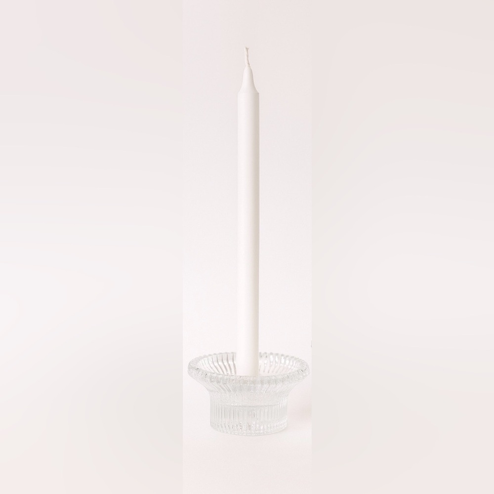 Williams Sonoma Clear Ribbed Crystal Glass Candle Holders set of 2 - Picture 1 of 4